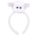 Halloween headband featuring a white plush ball with silver iridescent bat wings - 56# White Bat Pom