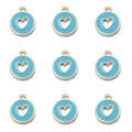 Sky blue enamel heart charm with gold metal trim for DIY jewelry making - Round Hollow Heart Style / Sky Blue