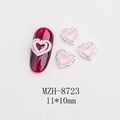 Detail of 3D double heart nail charm with pink pearl and rhinestones size 11x10mm - Silver Heart Hollow Pink Pearl Style(8723)