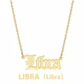 Close-up of golden stainless steel Libra necklace with elegant cursive script pendant - Libra (Gold)