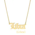 Close-up of golden stainless steel Libra necklace with elegant cursive script pendant - Libra (Gold)