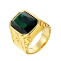 Anello massonico in oro con una grande pietra preziosa rettangolare verde smeraldo - Misura 7 / Oro Zircone Verde
