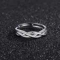 Sleek silver woven adjustable open ring for men featuring a unique cross braided design - Intertwined-Hollow Woven