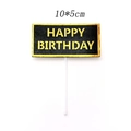 Décoration de gâteau Happy Birthday rectangulaire noire avec bord doré et tige 10x5cm - Lettrage Carré en Or (A12) / Lot de 10 Pièces