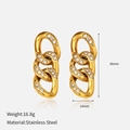 Golden stainless steel triple link chain earrings with sparkling white crystals - Gold Interlocking Triple Link Rhinestone Earrings