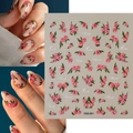 3D rose flower nail art stickers FEB-901 with embossed pink blossoms and green leaves - Pink Rose Floral Style (FEB-901)