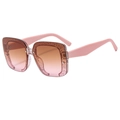 Y2K Eckige Halbrand-Sonnenbrille in Glitzerrosa mit orangefarbenen Verlaufsgläsern - Durchsichtiger Rosa Rahmen Tee Rosa Verlaufsgläser
