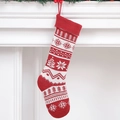 Classic red and white knitted Christmas stocking with snowflake and tree patterns - Christmas Tree
