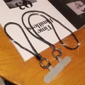 Luxury long crossbody phone lanyard with sparkling black rhinestones and silver metal ring - Combination Full Rhinestone Lanyard + Round Buckle + Light Gray Patch / Gray