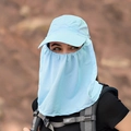 Light blue outdoor sun hat with breathable face mask and sport embroidery for hiking - Blue