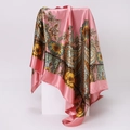 Detail of pink paisley silk scarf with satin finish draped over white geometric block - 90x90cm / Pink (D9239)