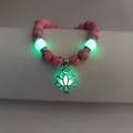 Pink marble turquoise bead yoga bracelet with luminous lotus flower glow pendant - Pink Turquoise Green Glow