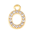 Detailed view of a gold-plated oval pendant with sparkling rhinestones and a metal bail - Letter O-Gold
