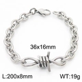 Industrial barbed wire link bracelet in stainless steel, 200mm length and 8mm width - Round Link Thick Chain Barbed Wire Bracelet (KB181213-Z)