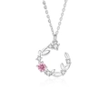 Collana corona di luna in argento sterling S925 con pendente in zircone rosa su sfondo bianco - Argento 925 / Oro Bianco