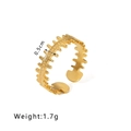 18k gold plated stainless steel open ring with hollow gear pattern and textured edges - Gear-shaped Hollow Design Style (HF-J1416)