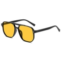Lunettes de soleil aviateur rétro à double pont avec monture noire et verres jaunes - Monture Noire Verres Jaunes