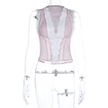 Detail der rosa Chiffon-Weste mit tiefem V-Ausschnitt, Spitze und Bindeband vorne - S / Lotusrosa