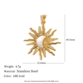 Detail view of 18K gold-plated stainless steel sun and moon pendant with size dimensions - Sun and Moon Zirconia Pendant
