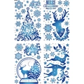 Blue and silver Christmas window stickers featuring reindeer and snowflake designs - HT94072-30*45CM x 4 Sheets In Bag