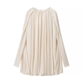 Elegant off-white cape-style pleated dress with crew neck and a loose A-line silhouette - S / Milky White