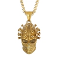 Golden COVID-2019 skull pendant in stainless steel with protective mask and virus spikes - Gold (KP98159-KHX)