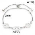 Silver stainless steel box chain bracelet with H cutout charms and adjustable slider - H-Letter Hollow Silver (KB170802-Z)