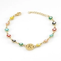Golden Evil Eye beaded bracelet featuring multi-color charms and a letter K pendant - Letter K