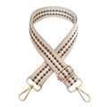 Adjustable wide woven bag strap with geometric patterns and gold metal lobster clasps - Cream Coffee