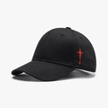 Black cotton baseball cap with red star embroidery and curved brim for casual wear - Black Red