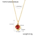 Gold necklace featuring a red square zircon pendant with precise weight and size specs - Gold Red Zircon Necklace