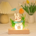 Veilleuse DIY en acrylique tulipe et lapin sur socle bois avec éclairage LED - Lentille Nuage + Base Lumineuse