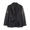 Modischer schwarzer Nadelstreifen-Blazer mit Pailletten-Stickerei und Knopfverschluss - S / Schwarzer Blazer