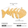 18K gold fishbone pendant in stainless steel with measurement specs and texture detail - Gold Fish Bone Pendant (PJ92026)