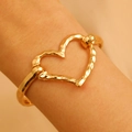 Golden chunky heart bangle with hammered texture finish for a vintage minimalist look - Gold Heart Style (8078)