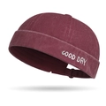 Vintage burgundy washed cotton docker hat with Good Day embroidery and faded texture - Adjustable / Burgundy