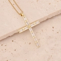 Detail of 18K gold cross pendant necklace with rectangular zircon stones on stone - Baguette Cut Golden Cross Style (5#)