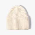 Classic ivory ribbed knit beanie with wide folded cuff for warm winter styling - Cream