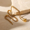 Chaîne box plaquée or 18 carats avec pendentif sphère polie et fermoir réglable coulissant - Collier chaine perles boule / Or