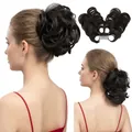 Postiche chignon décoiffé noir naturel en fibre synthétique avec peigne pour du volume - Marron Noir