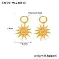 Detailoverzicht van titanium stalen zon oorbellen met afmetingen en gewichtsspecificaties - Oorbellen Zonder Ketting / Goud