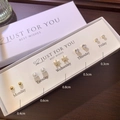 Detail of 5 pairs S925 silver stud earring gift set on display card with gift box - Gold Ball Pearl Star Heart Set (NS911-24) / 5 Pairs/Pack / Gold
