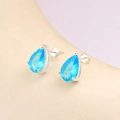 Macro view of S925 silver stud earring showing the teardrop blue zircon and S925 hallmark - S925 Sterling Silver Water Drop / Blue