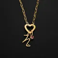 Elegant gold stainless steel heart clasp necklace featuring script Z initial and pink crystal - Letter N