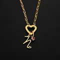 Elegant gold stainless steel heart clasp necklace featuring script Z initial and pink crystal - Letter N