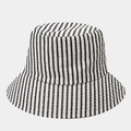 Detail of black and white striped bucket hat with subtle rhinestone embellishments - One Size / Black