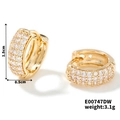 Golden C-shaped earrings with clear zircon stones, 1.5cm diameter with size labels - Gold 1.5cm Diameter Clear Zirconia Style (E00747DW)