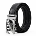 Cinturón de cuero automático para hombre con elegante hebilla de metal plateado, negro. - Estilo 1 Plateado Z