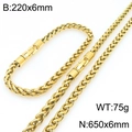 Parure de bijoux tressés dorés comprenant un collier de 650mm et un bracelet - Or (6mm)