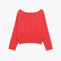 Pull en maille rouge chic pour femme avec col bateau et ourlet froncé élégant - S / Rouge